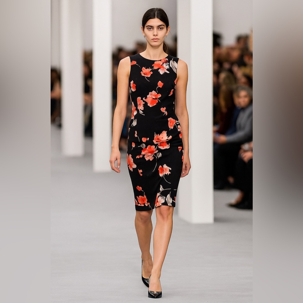 NWT St.John Floral Black and Red Dress size 2